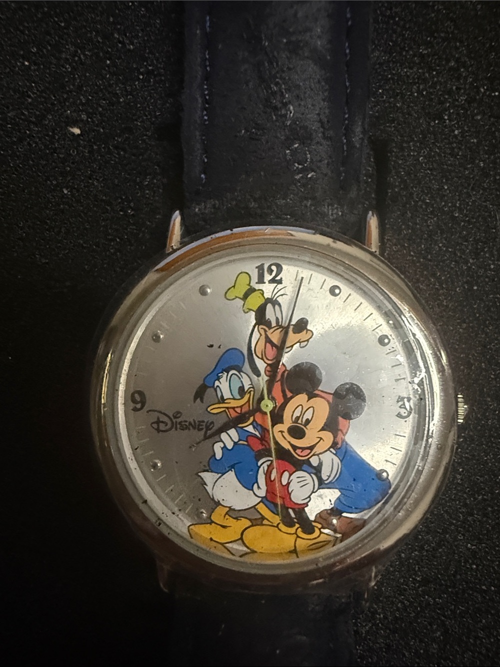 Disney Multi-Character Watch with Black Strap and Yellow Accents
